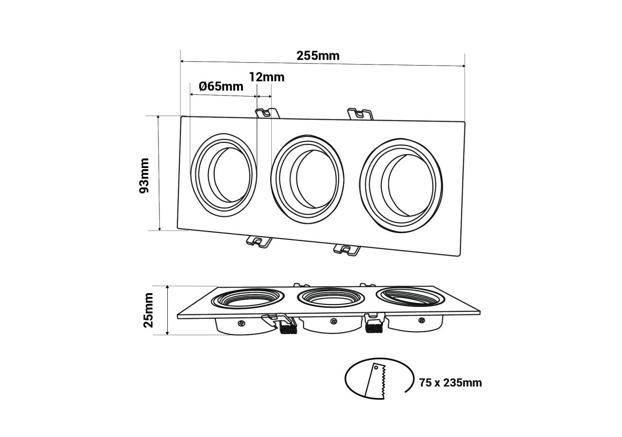 Support de spot triple orientable pour ampoules GU10/MR16-Coupe 75 x 235 mm - B996-B - Barcelona LED