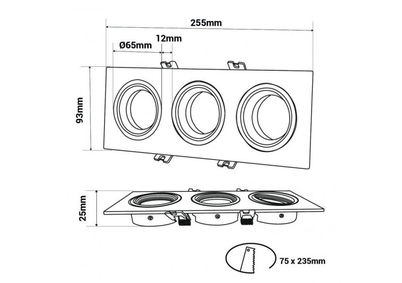 Support de spot triple orientable pour ampoules GU10/MR16-Coupe 75 x 235 mm - B996-B - Barcelona LED Support de spot triple orientable pour ampoules GU10/MR16-Coupe 75 x 235 mm - B996-B - Barcelona LED