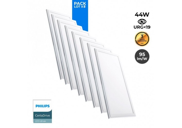 Lot de 8-Panneau LED 120x30 extra-plat-Driver Philips-44W-UGR19 - K5236-BF-8 - Barcelona LED