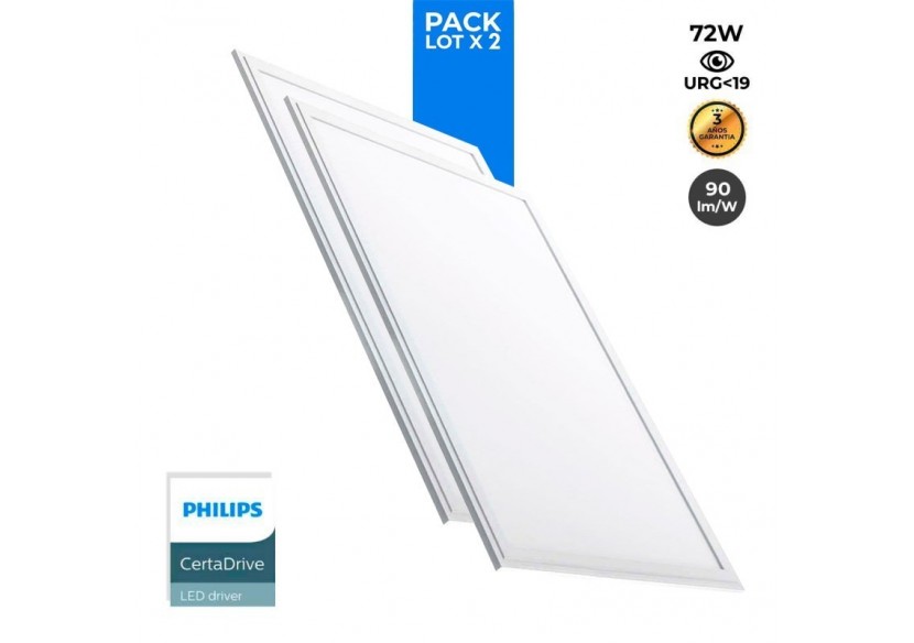 Lot de 2-Panneau LED 120x60 extra-plat-Driver PHILIPS-72W-UGR19 - K5234-BF-2 - Barcelona LED