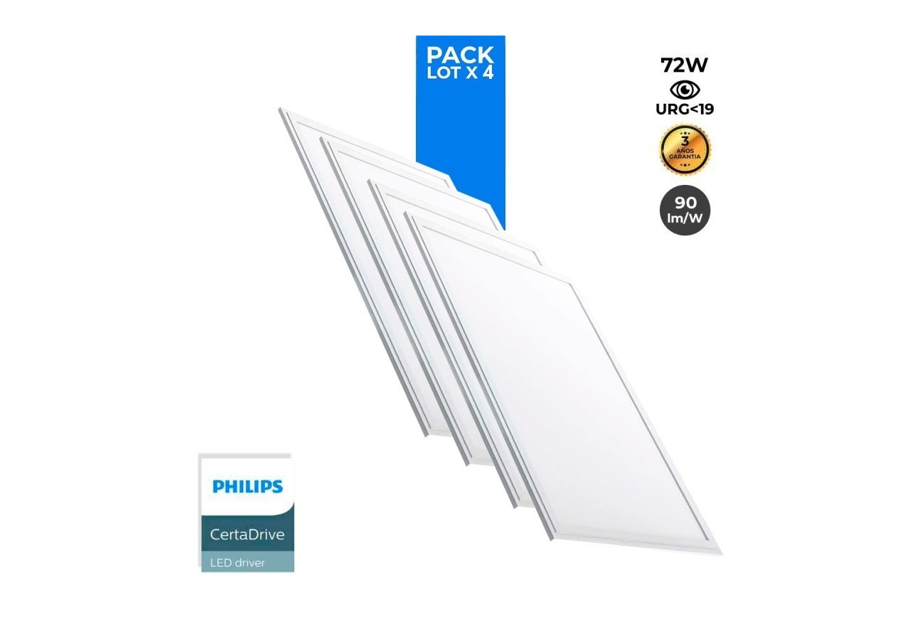 Lot de 4-Panneau LED 120x60 extra-plat-Driver PHILIPS-72W-UGR19 - K5234-BF-4 - Barcelona LED