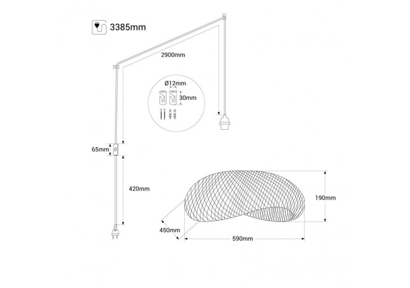 Suspension en osier "Vimet Lite" avec interrupteur et prise murale - K170-C-CU - Barcelona LED