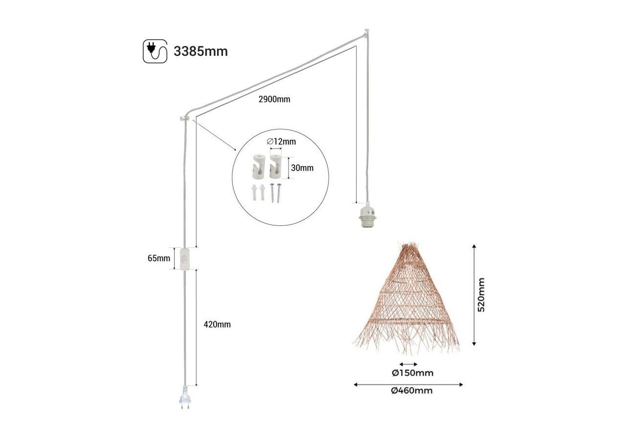 Suspension en osier "Willow" avec interrupteur et prise murale - K171-C-B - Barcelona LED