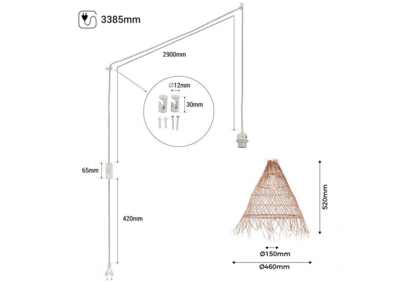 Suspension en osier "Willow" avec interrupteur et prise murale - K171-C-B - Barcelona LED