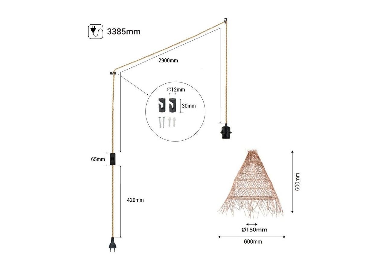 Suspension en osier "Willow" avec interrupteur et prise murale - K171-C-CU - Barcelona LED