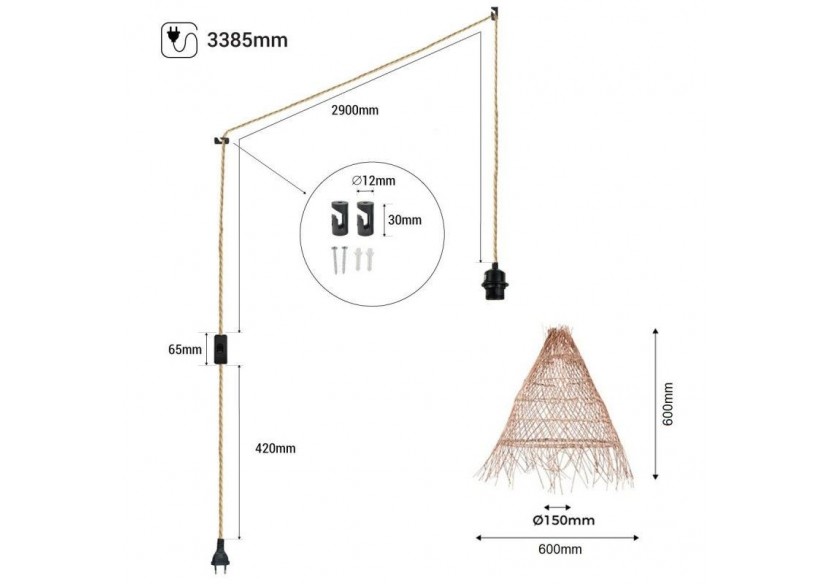 Suspension en osier "Willow" avec interrupteur et prise murale - K171-C-CU - Barcelona LED