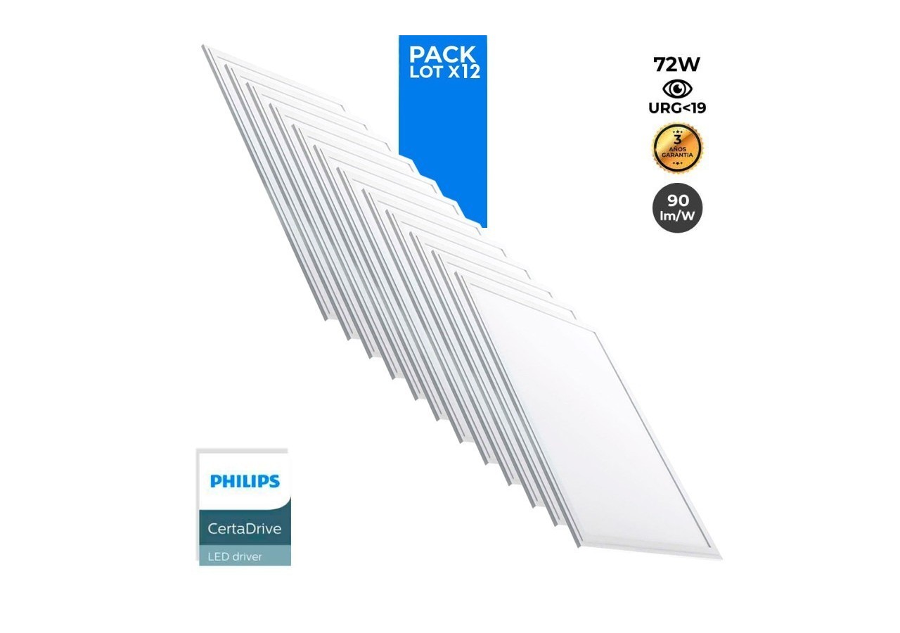Lot de 12-Panneau LED 120x60 extra-plat-Driver PHILIPS-72W-UGR19 - K5234-BC-12 - Barcelona LED