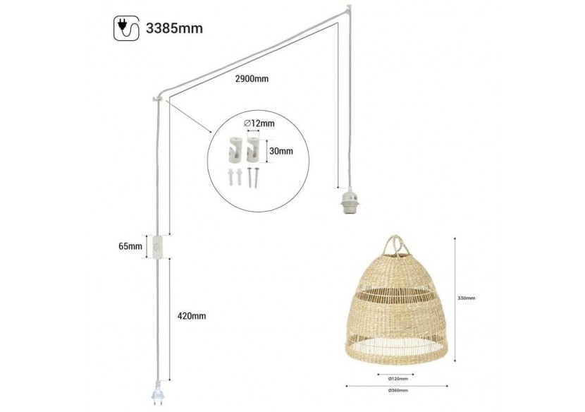 Suspension en osier "Ikken" avec interrupteur et prise murale - K172-C-B - Barcelona LED