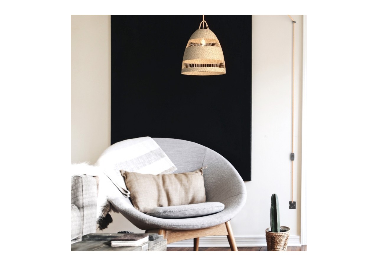 Suspension en osier "Ikken" avec interrupteur et prise murale - K172-C-CU - Barcelona LED
