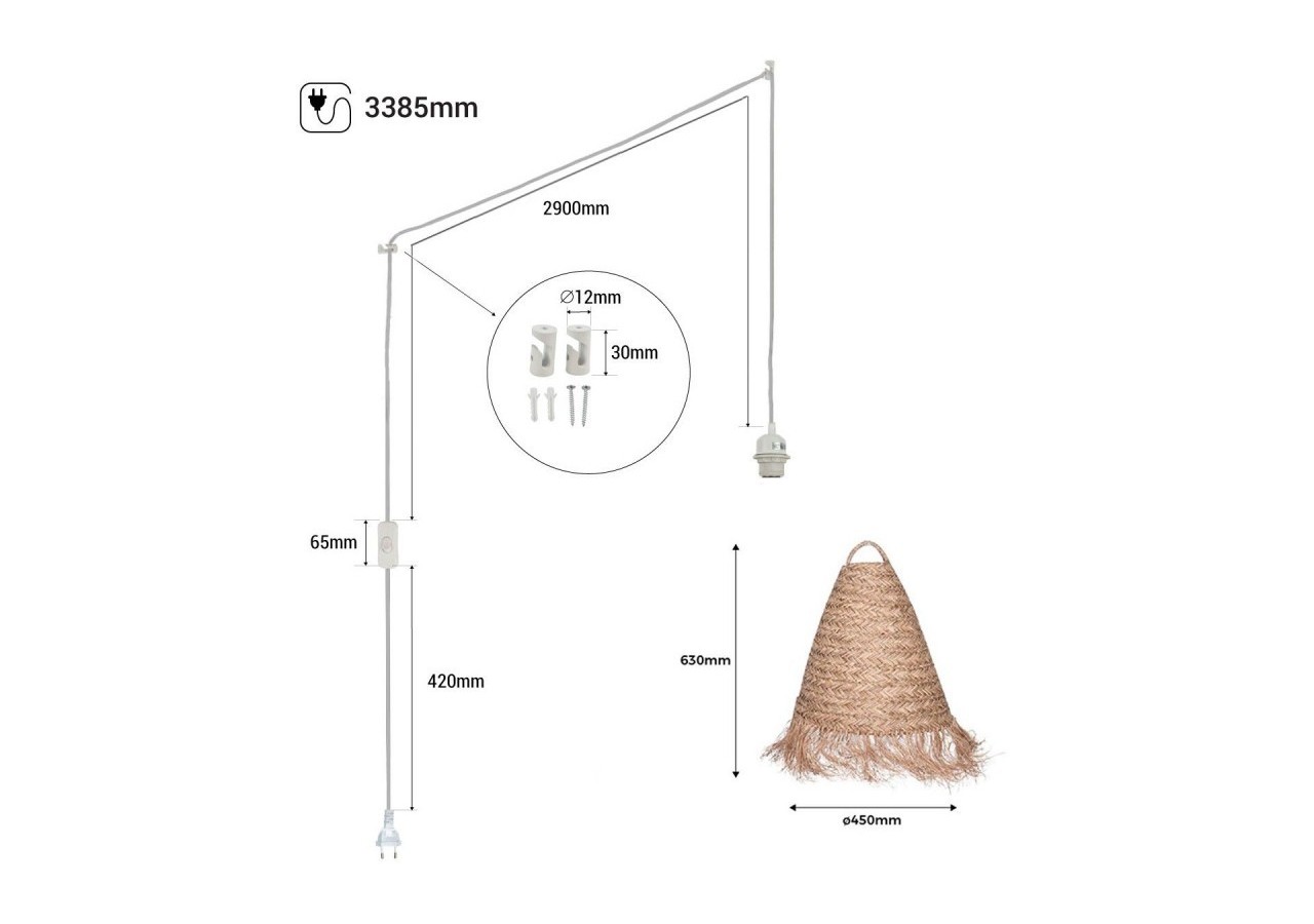 Suspension en fibre naturelle "Nam" avec interrupteur et prise murale - K173-C-B - Barcelona LED