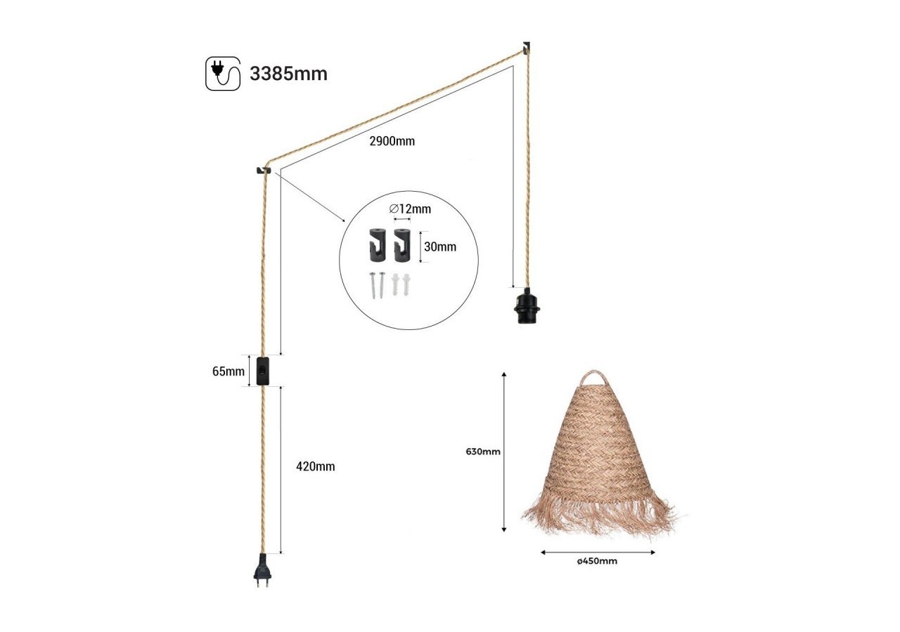 Suspension en fibre naturelle "Nam" avec interrupteur et prise murale - K173-C-CU - Barcelona LED