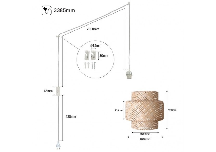 Suspension en osier "Onna" avec interrupteur et prise - K176-C-B - Barcelona LED
