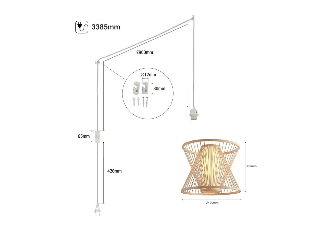 Suspension en bambou "Rise" avec interrupteur et prise - K177-C-B - Barcelona LED