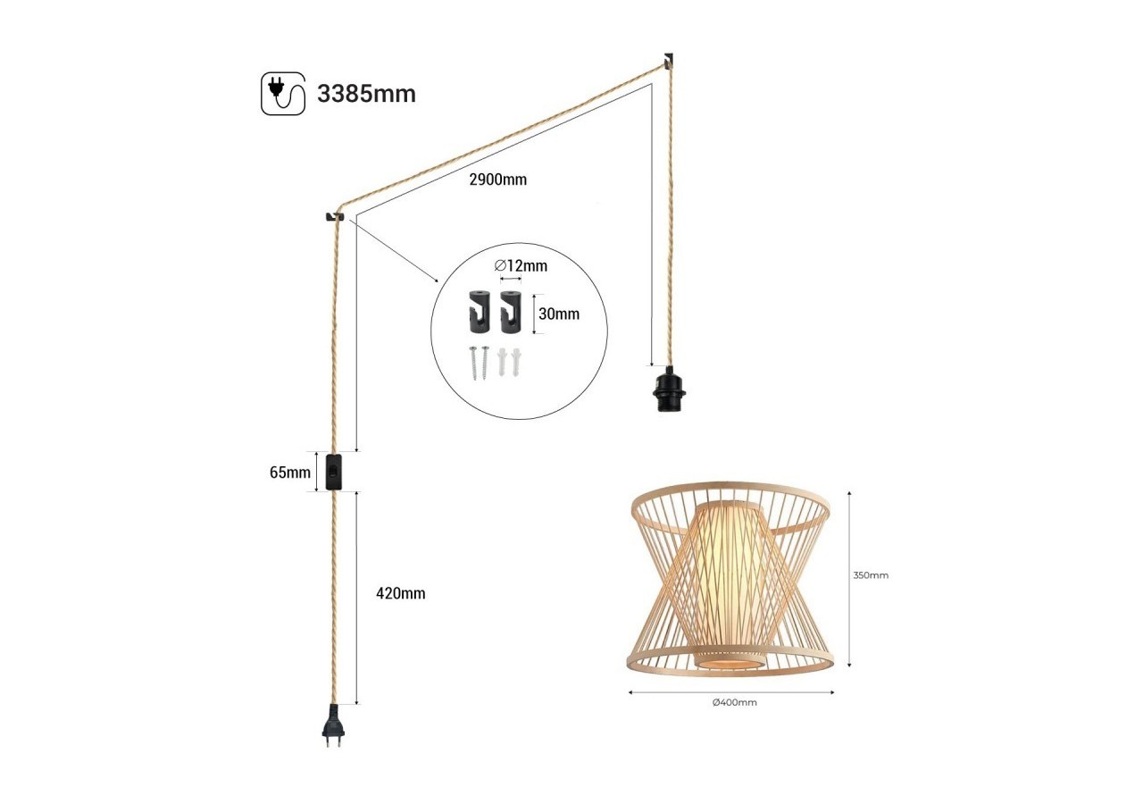 Suspension en bambou "Rise" avec interrupteur et prise - K177-C-CU - Barcelona LED
