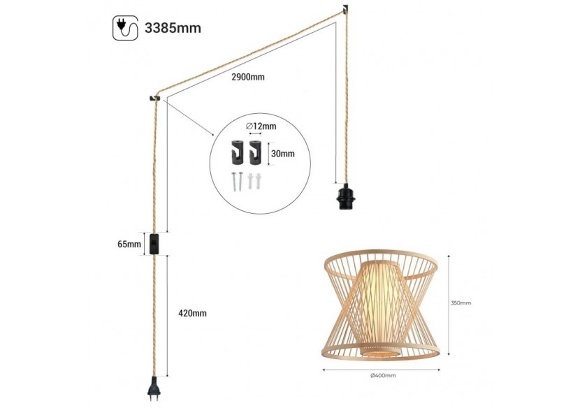 Suspension en bambou "Rise" avec interrupteur et prise - K177-C-CU - Barcelona LED