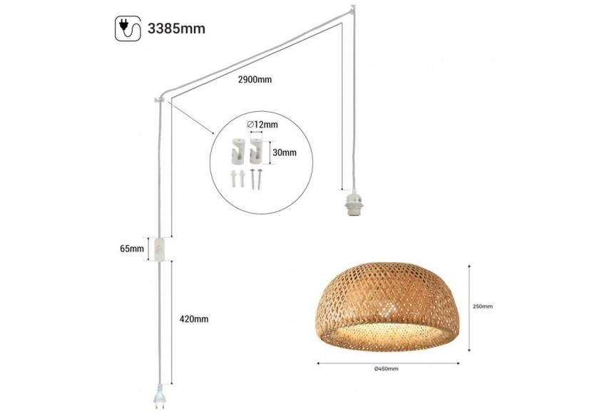 Suspension en osier "Hanna" avec interrupteur et prise - K178-C-B - Barcelona LED