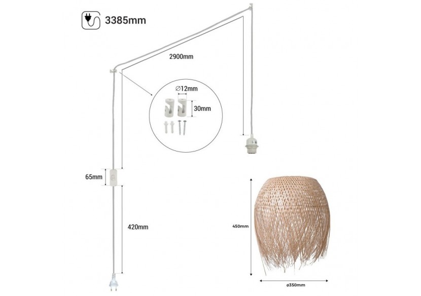 Suspension en rotin "Java" avec interrupteur et prise - K180-C-B - Barcelona LED