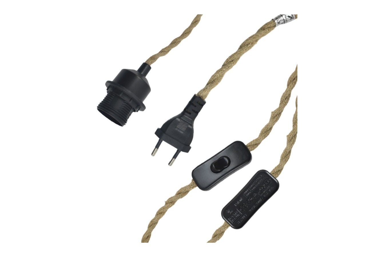 Suspension en rotin "Java" avec interrupteur et prise - K180-C-CU - Barcelona LED