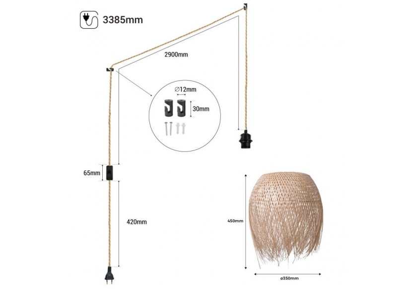 Suspension en rotin "Java" avec interrupteur et prise - K180-C-CU - Barcelona LED