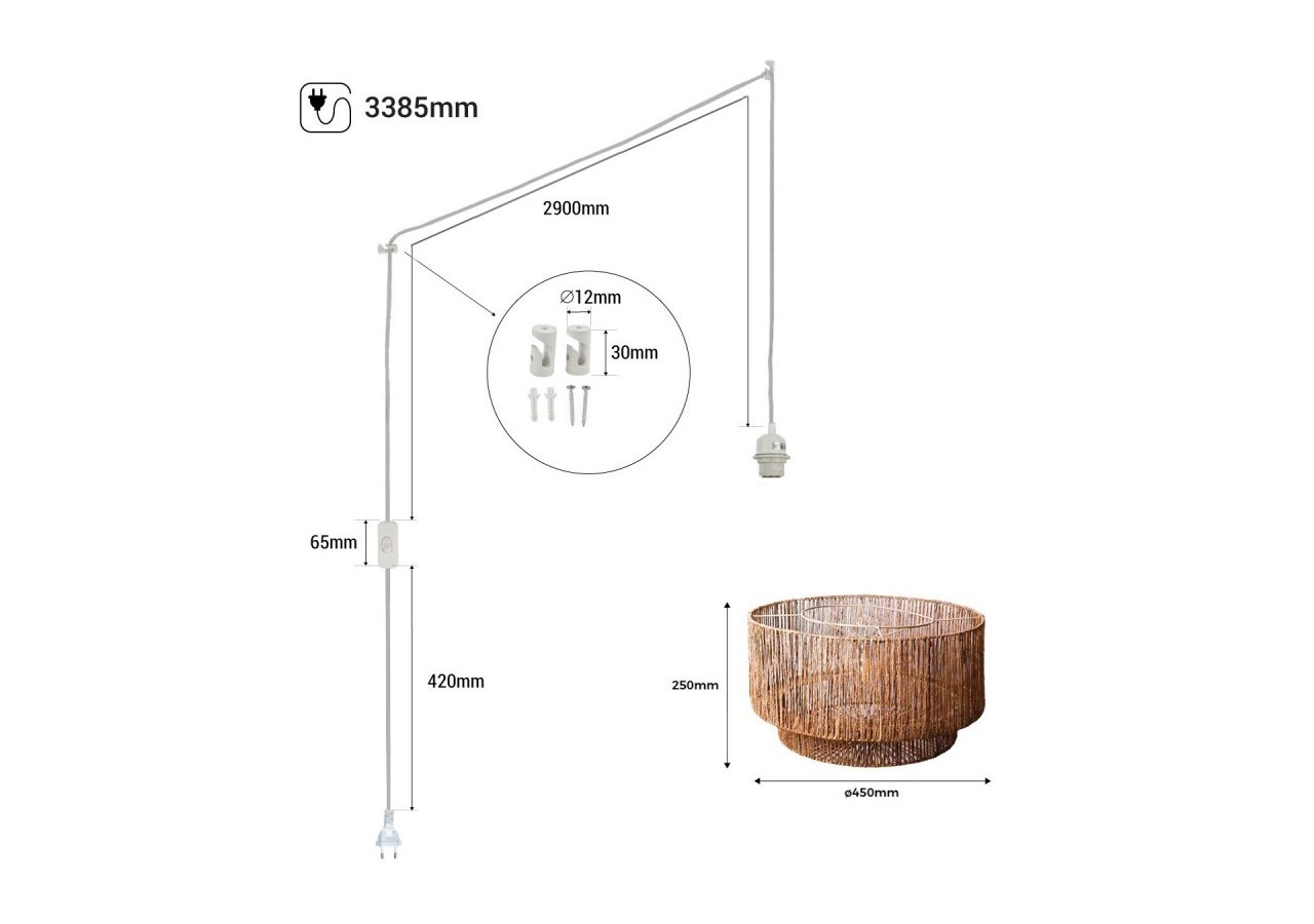Suspension en jute "Bali" avec interrupteur et prise - K181-C-B - Barcelona LED