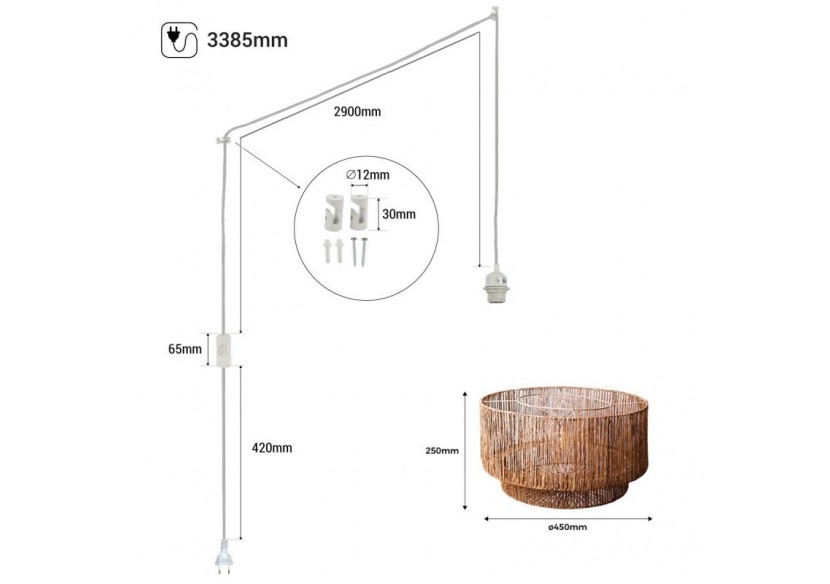 Suspension en jute "Bali" avec interrupteur et prise - K181-C-B - Barcelona LED