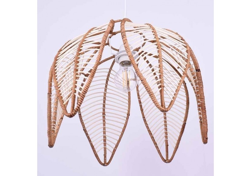 Suspension en rotin "Bintan" en forme de fleur avec interrupteur et prise - K182-C-B - Barcelona LED