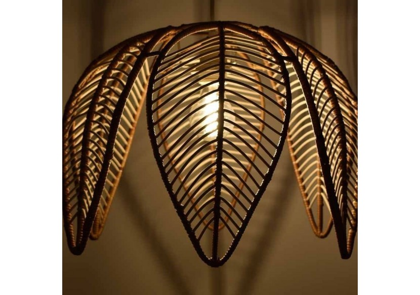 Suspension en rotin "Bintan" en forme de fleur avec interrupteur et prise - K182-C-B - Barcelona LED