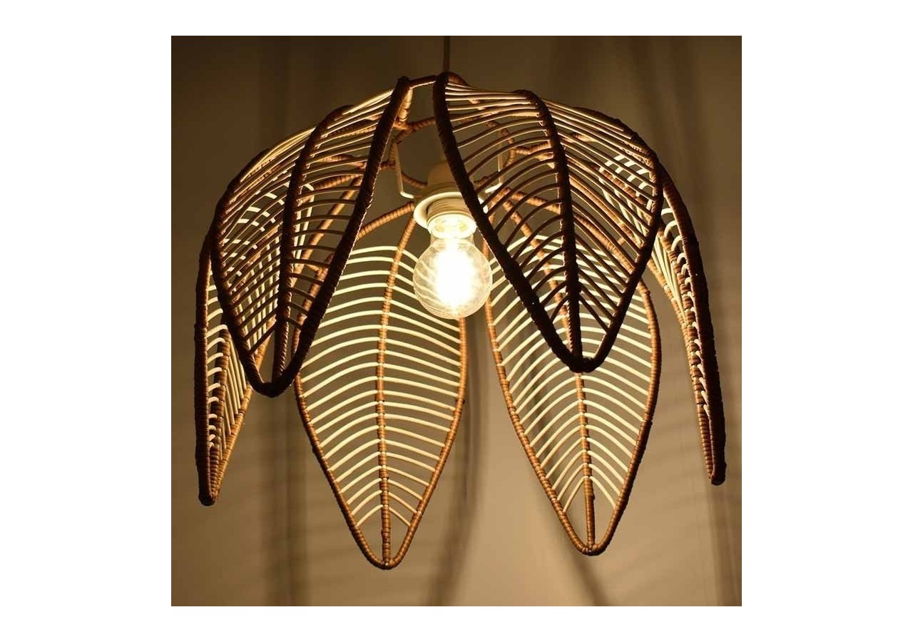 Suspension en rotin "Bintan" en forme de fleur avec interrupteur et prise - K182-C-B - Barcelona LED