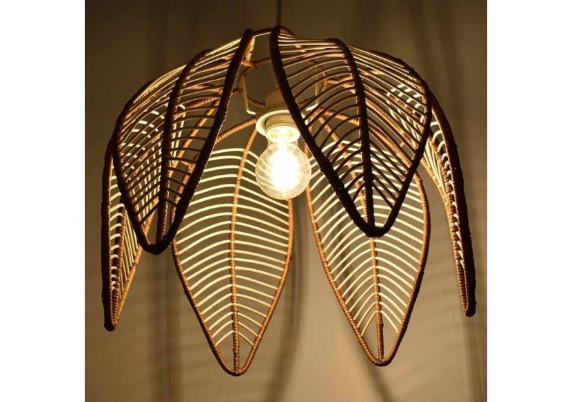Suspension en rotin "Bintan" en forme de fleur avec interrupteur et prise - K182-C-B - Barcelona LED