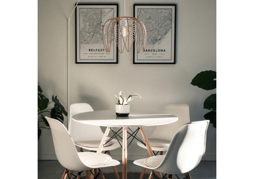 Suspension en rotin "Bintan" en forme de fleur avec interrupteur et prise - K182-C-B - Barcelona LED