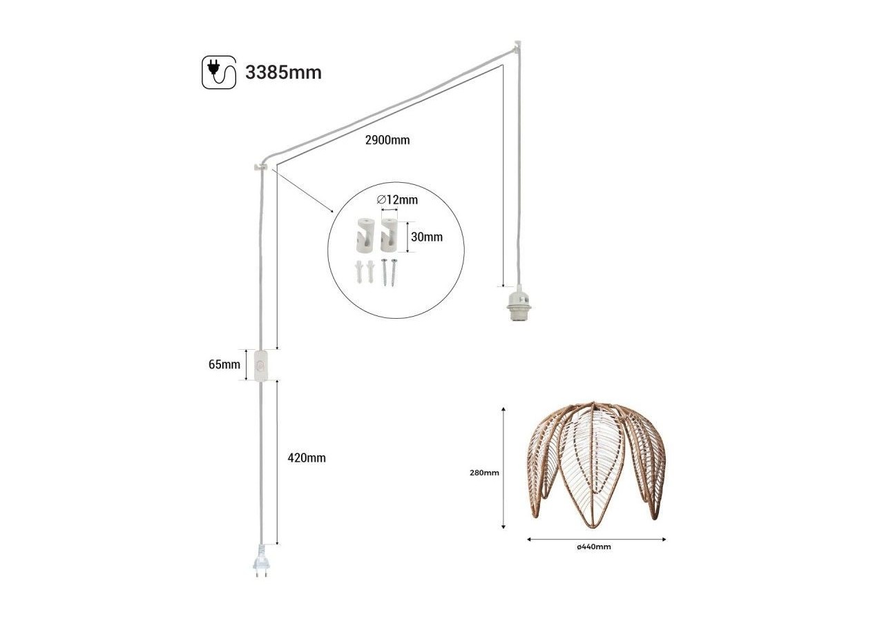 Suspension en rotin "Bintan" en forme de fleur avec interrupteur et prise - K182-C-B - Barcelona LED