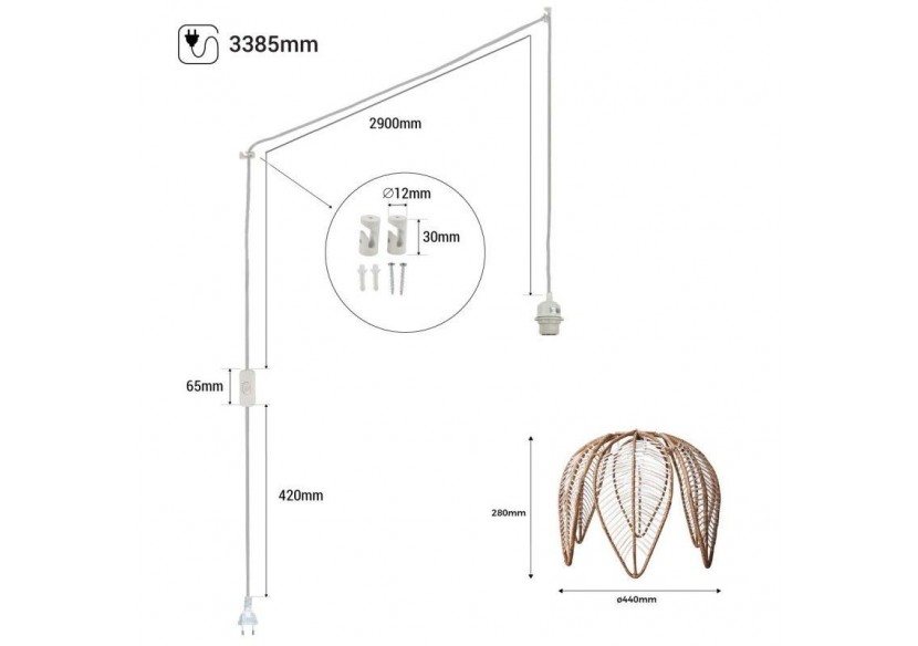 Suspension en rotin "Bintan" en forme de fleur avec interrupteur et prise - K182-C-B - Barcelona LED