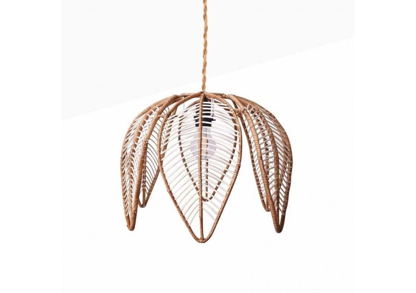 Suspension en rotin "Bintan" en forme de fleur avec interrupteur et prise - K182-C-CU - Barcelona LED