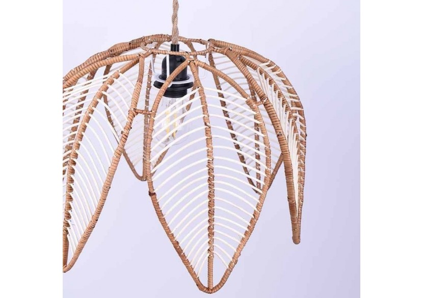 Suspension en rotin "Bintan" en forme de fleur avec interrupteur et prise - K182-C-CU - Barcelona LED