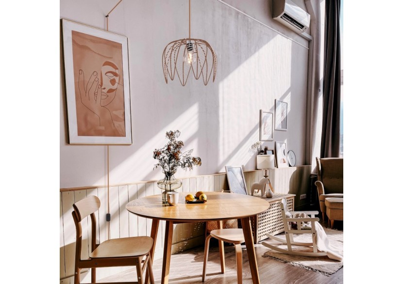 Suspension en rotin "Bintan" en forme de fleur avec interrupteur et prise - K182-C-CU - Barcelona LED