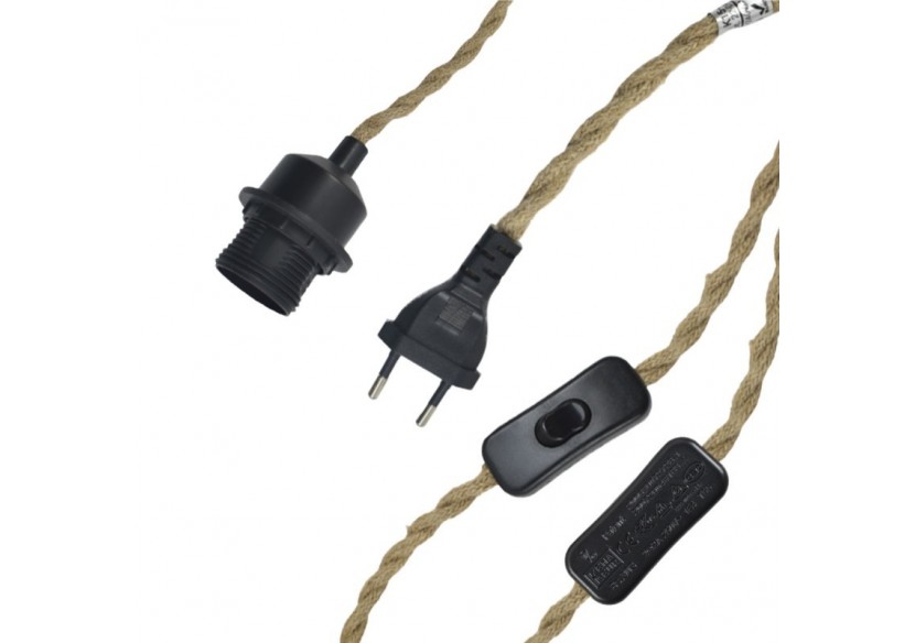 Suspension en osier "Tien" avec interrupteur et prise - K183-C-CU - Barcelona LED