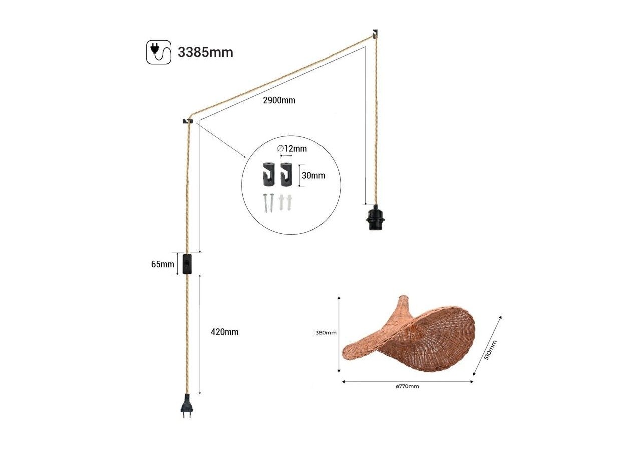 Suspension en osier "Tien" avec interrupteur et prise - K183-C-CU - Barcelona LED