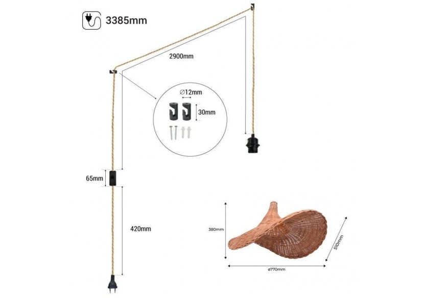 Suspension en osier "Tien" avec interrupteur et prise - K183-C-CU - Barcelona LED