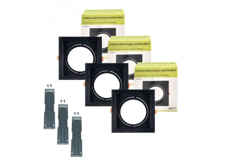 Pack x3-Collerette downlight carrée orientable type cardan pour ampoule QR111/AR111-Coupe 155x155mm - K1016-3-N - Barcelona LED