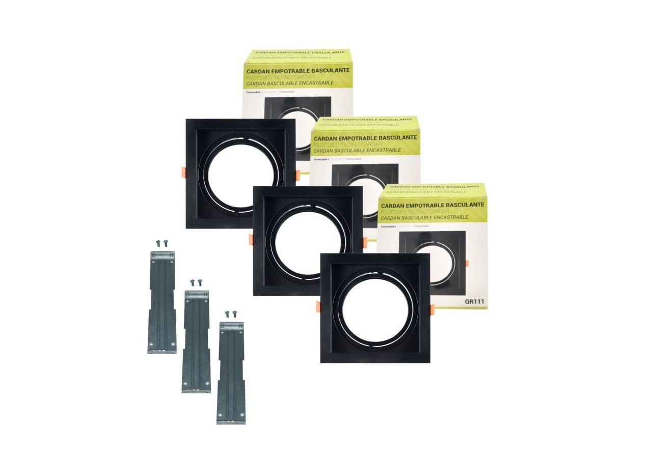 Pack x3-Collerette downlight carrée orientable type cardan pour ampoule QR111/AR111-Coupe 155x155mm - K1016-3-N - Barcelona LED