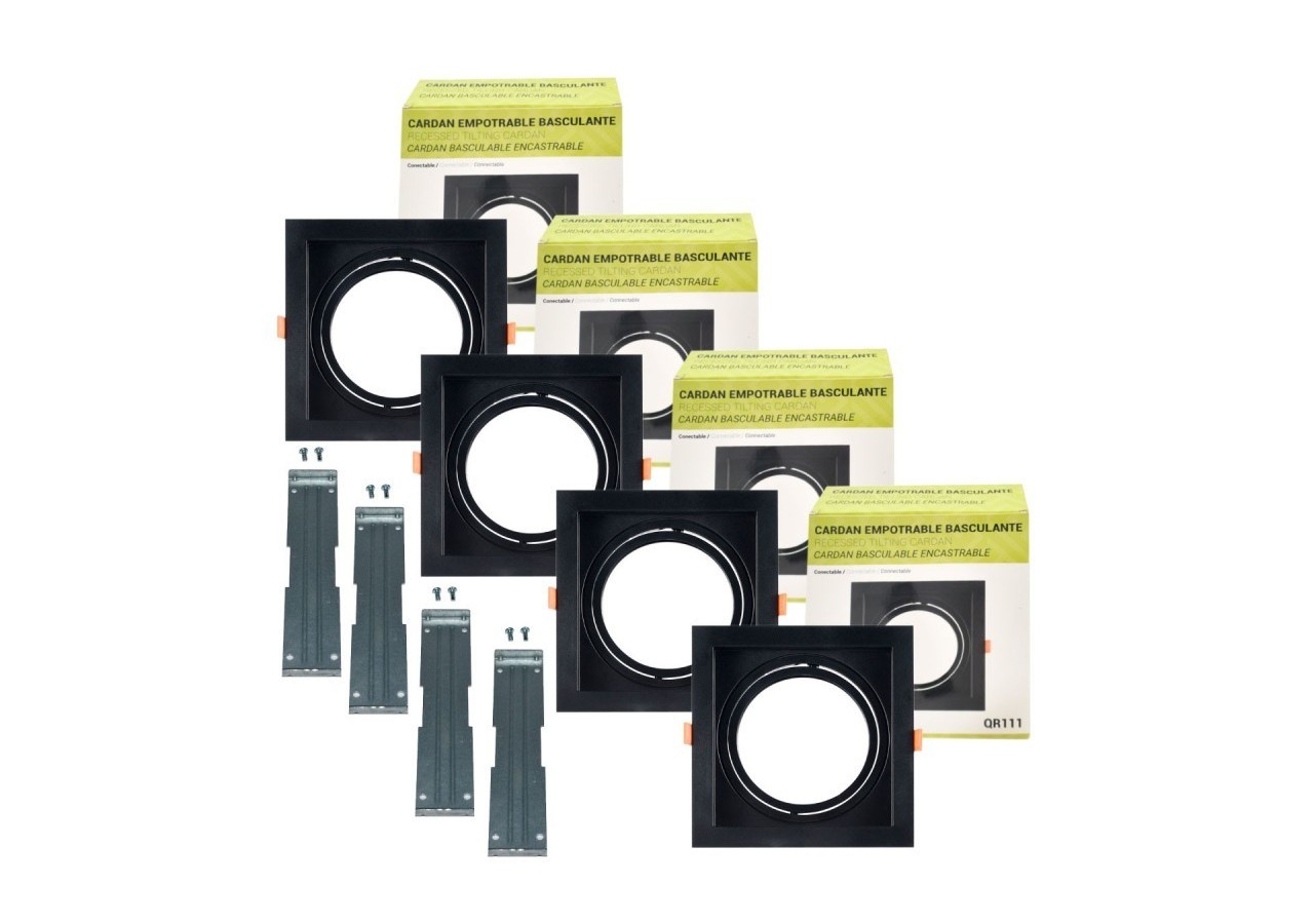 Pack x4-Collerette downlight carrée orientable type cardan pour ampoule QR111/AR111-Coupe 155x155mm - K1016-4-N - Barcelona LED
