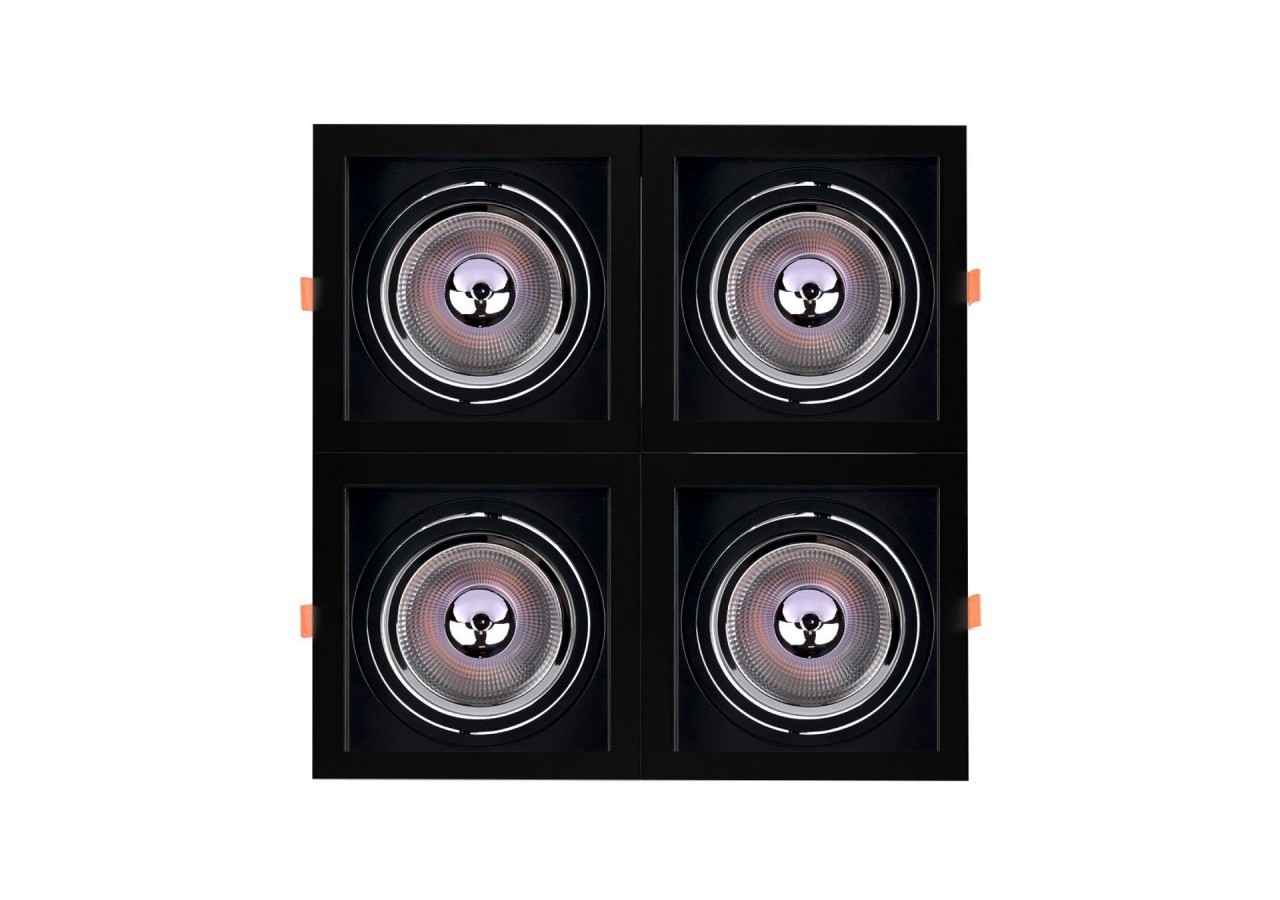 Pack x4-Collerette downlight carrée orientable type cardan pour ampoule QR111/AR111-Coupe 155x155mm - K1016-4-N - Barcelona LED
