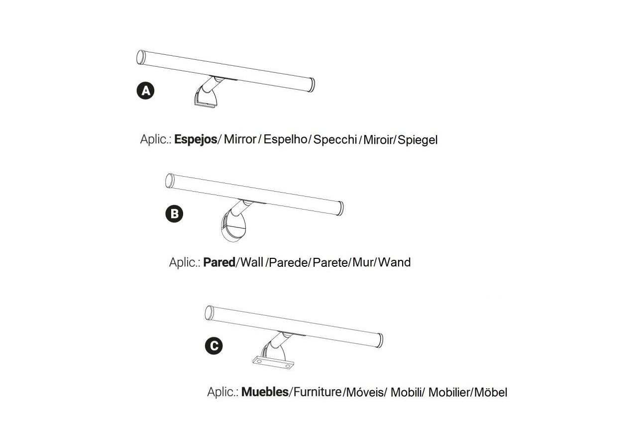 Applique LED tubulaire pour miroir de salle de bains-30cm-5W | 3 possibilités de fixation - LE209-N-BN - Barcelona LED
