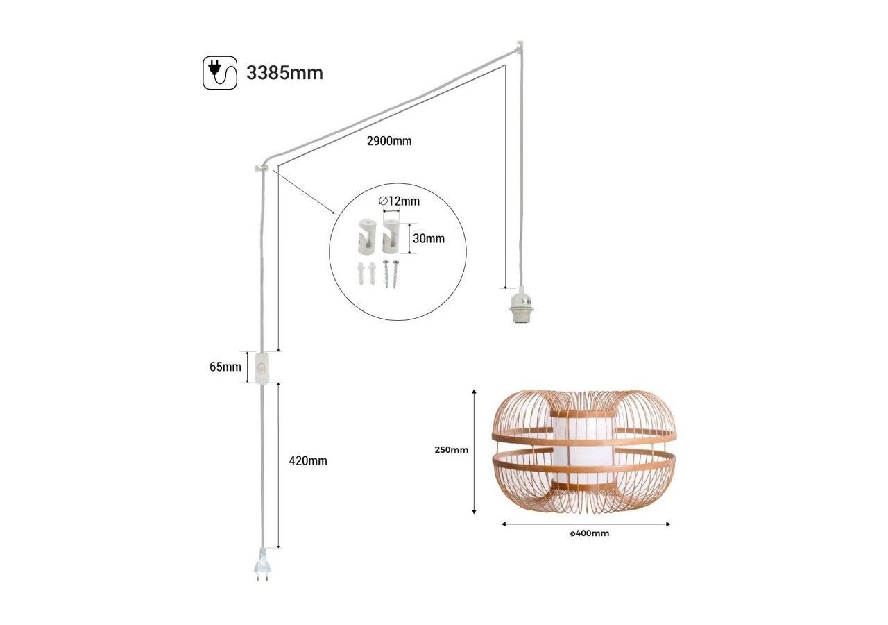 Suspension japonaise en bambou "Kaizen" avec interrupteur et prise - K179-C-B - Barcelona LED