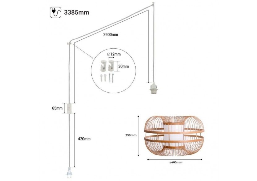 Suspension japonaise en bambou "Kaizen" avec interrupteur et prise - K179-C-B - Barcelona LED Suspension japonaise en bambou "Kaizen" avec interrupteur et prise - K179-C-B - Barcelona LED