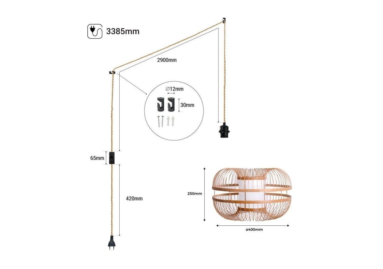 Suspension japonaise en bambou "Kaizen" avec interrupteur et prise - K179-C-CU - Barcelona LED