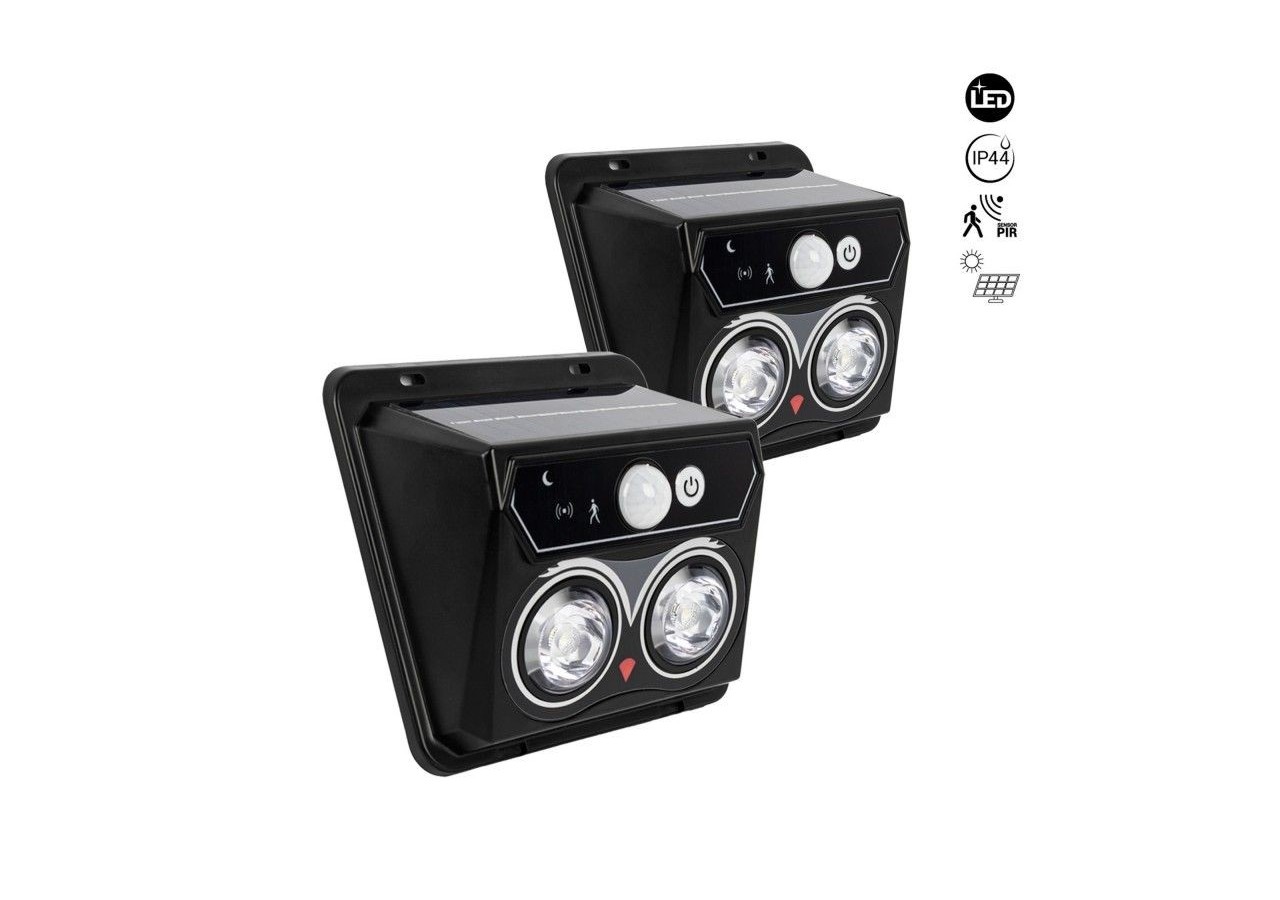Pack x 2-Applique murale solaire extérieure avec capteur de mouvement PIR-1W (2x0,5W)-IP44 - SL25-BF - Barcelona LED