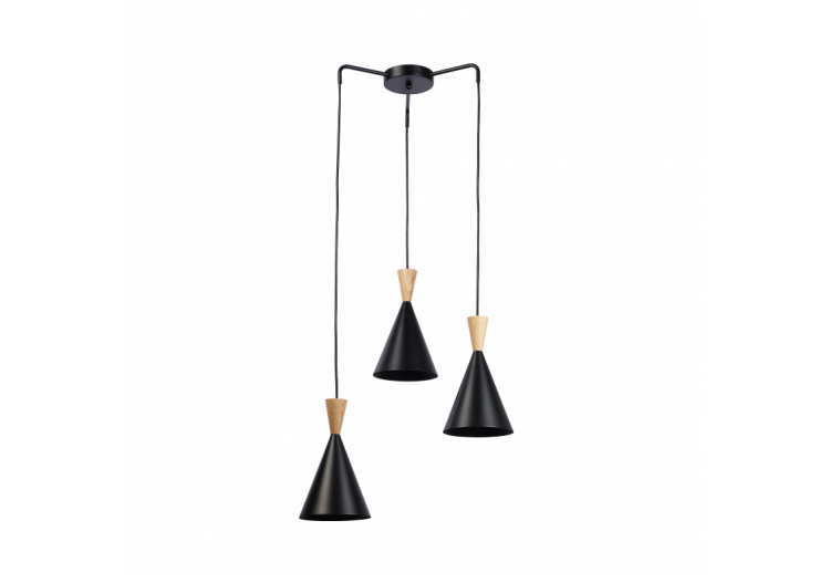 Suspension triple abat-jour en métal et bois "Lima" - LN3014-N - Barcelona LED