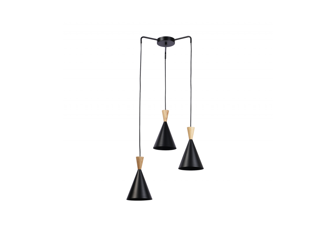 Suspension triple abat-jour en métal et bois "Lima" - LN3014-N - Barcelona LED
