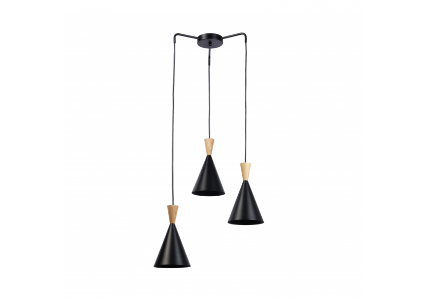 Suspension triple abat-jour en métal et bois "Lima" - LN3014-N - Barcelona LED Suspension triple abat-jour en métal et bois "Lima" - LN3014-N - Barcelona LED